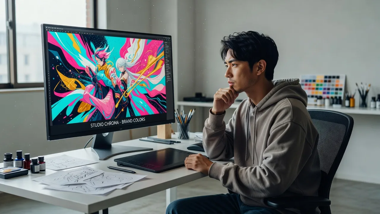 制作物を確認するアーティスト