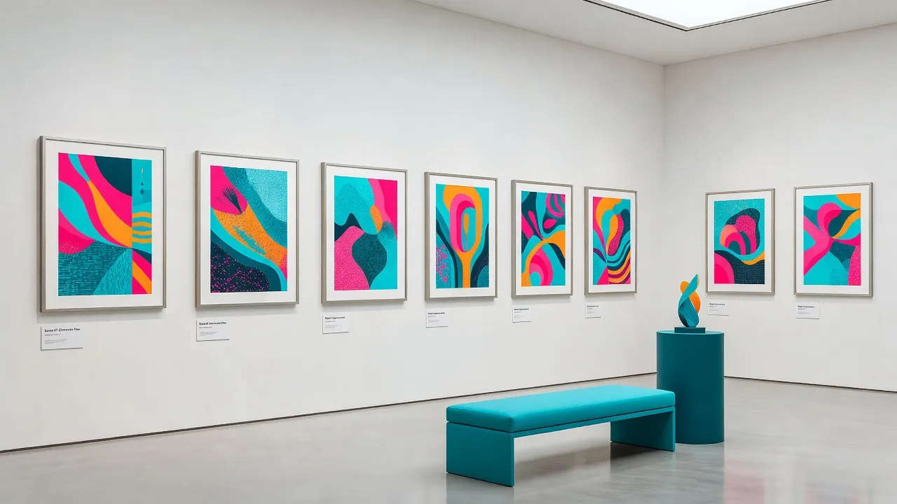 額装された作品シリーズの展示