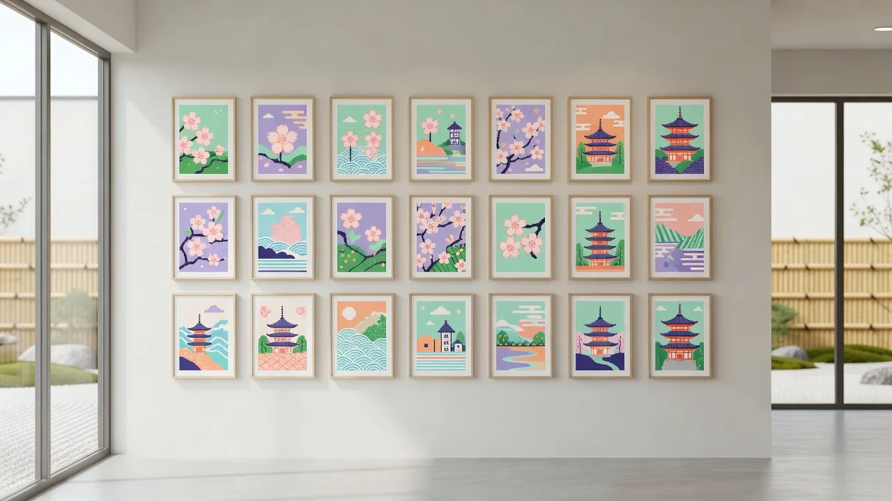 デジタルアート作品が並ぶ展示壁