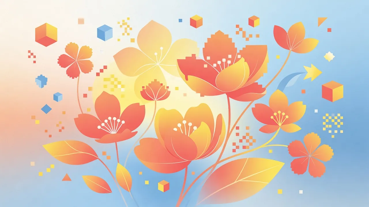 花の開花を描いたピクセルイラスト